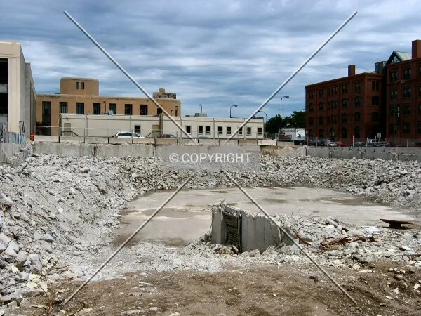 View to the northeast across the site, from 2nd Street; Sales trailer in background