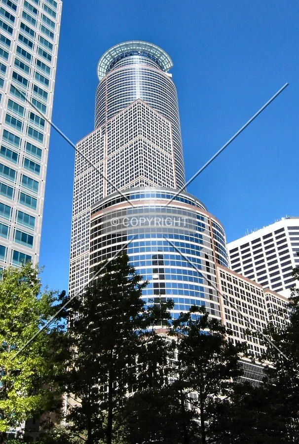 Looking up from Accenture Tower, AMEX Financial Center on left