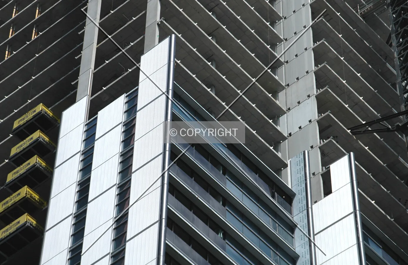 Facade panels on the northeast corner