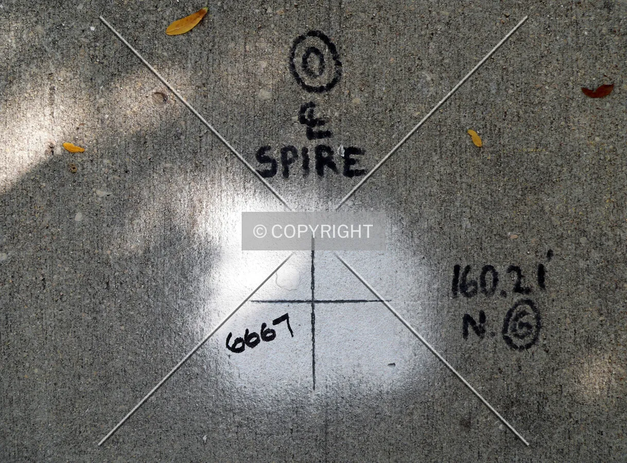 Survey markings on the North Pier Dock promenade