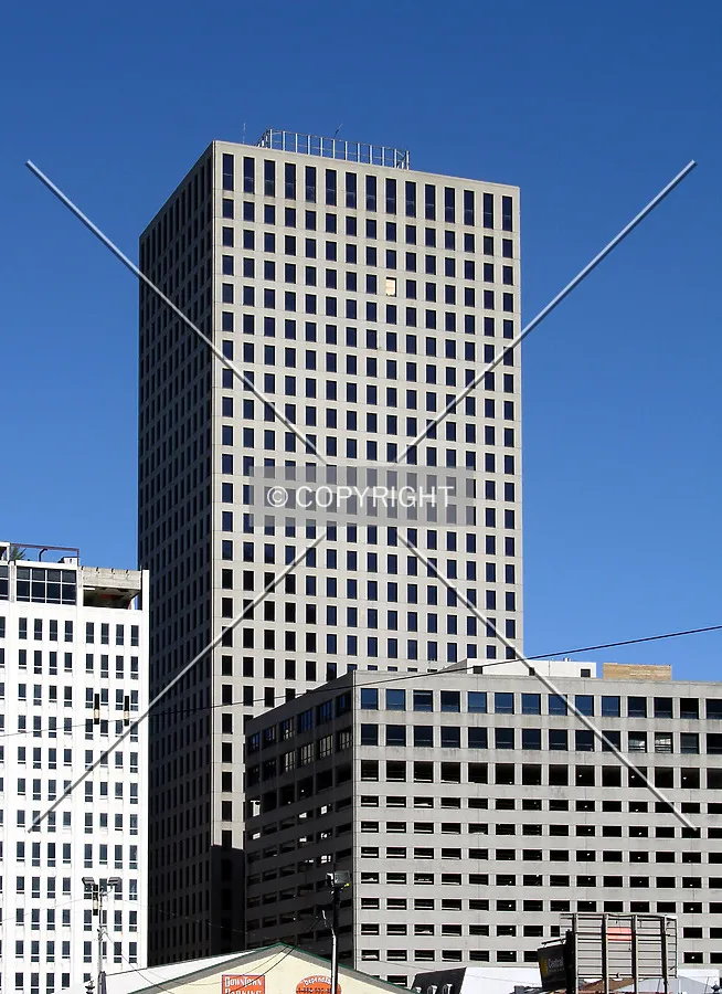 Looking north from Perdido Street with the annex in the foreground