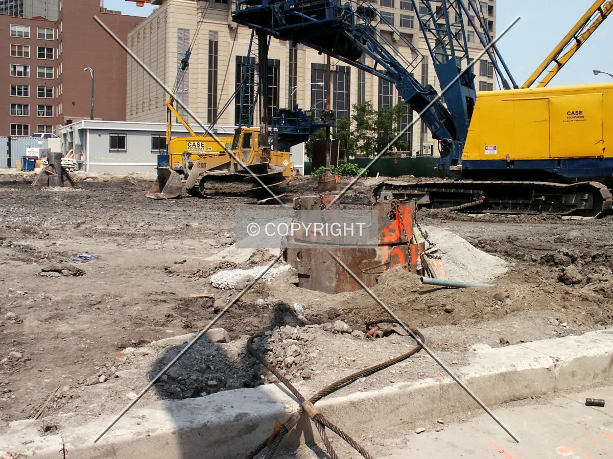Eastern part of the site, looking northeast from Illinois Street with a caisson top visible