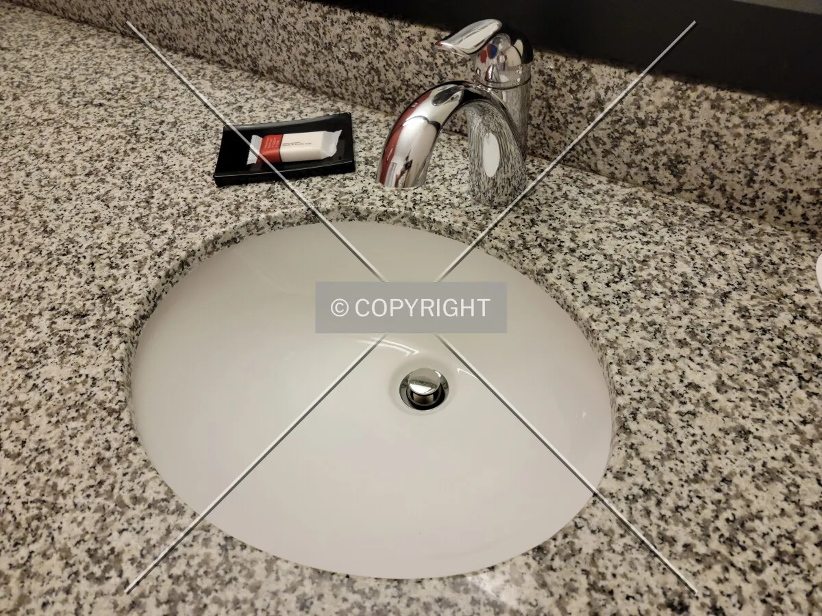 Sink in a guest bathroom; April 9, 2021