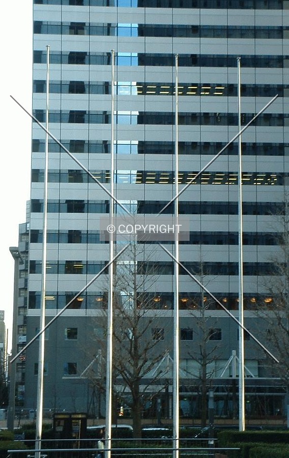 Flag poles and building