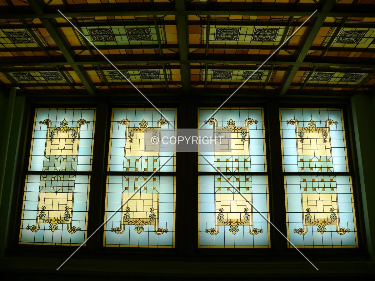 Stained glass windows near main staircase