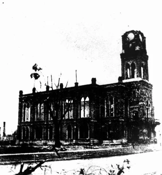 View from the northwest after the fire of May 3, 1901, before remodeling as armory