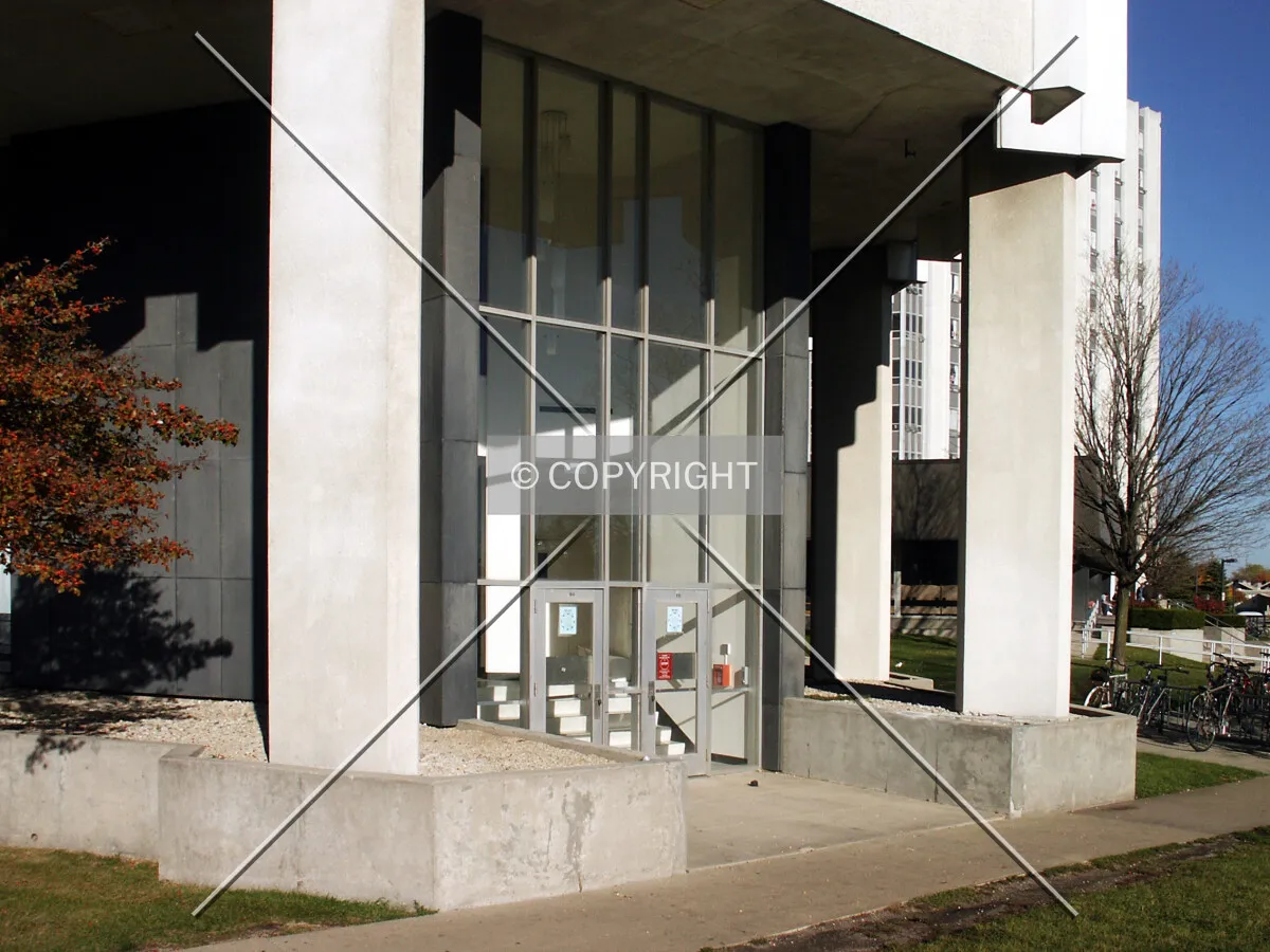 Exit door at the southwest corner