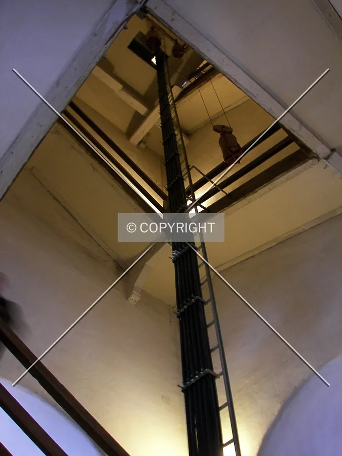 Looking up the stairs to the top of tower