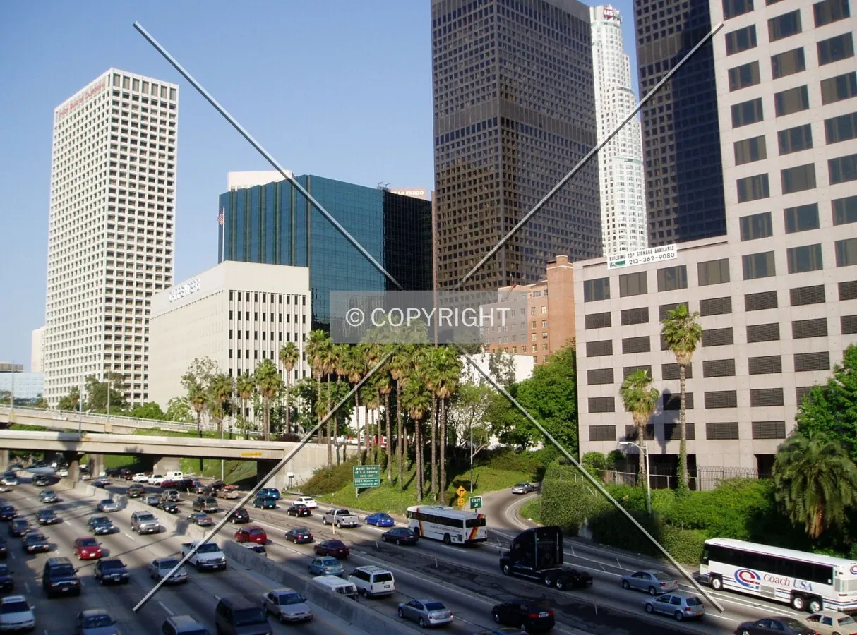 Looking north over the 110 Freeway from the Wilshire Boulevard overpass