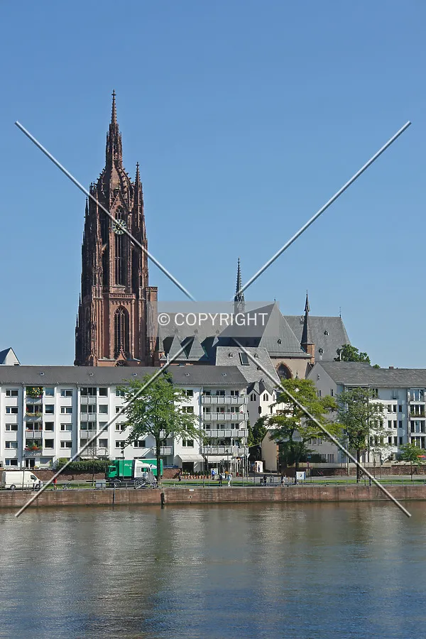 The Kaiserdom in Frankfurt am Main, Germany, as seen from the Main river shore