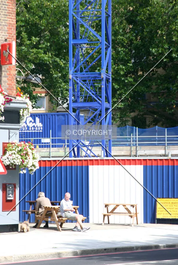 View north of the site and tower crane from Westminster Bridge Road