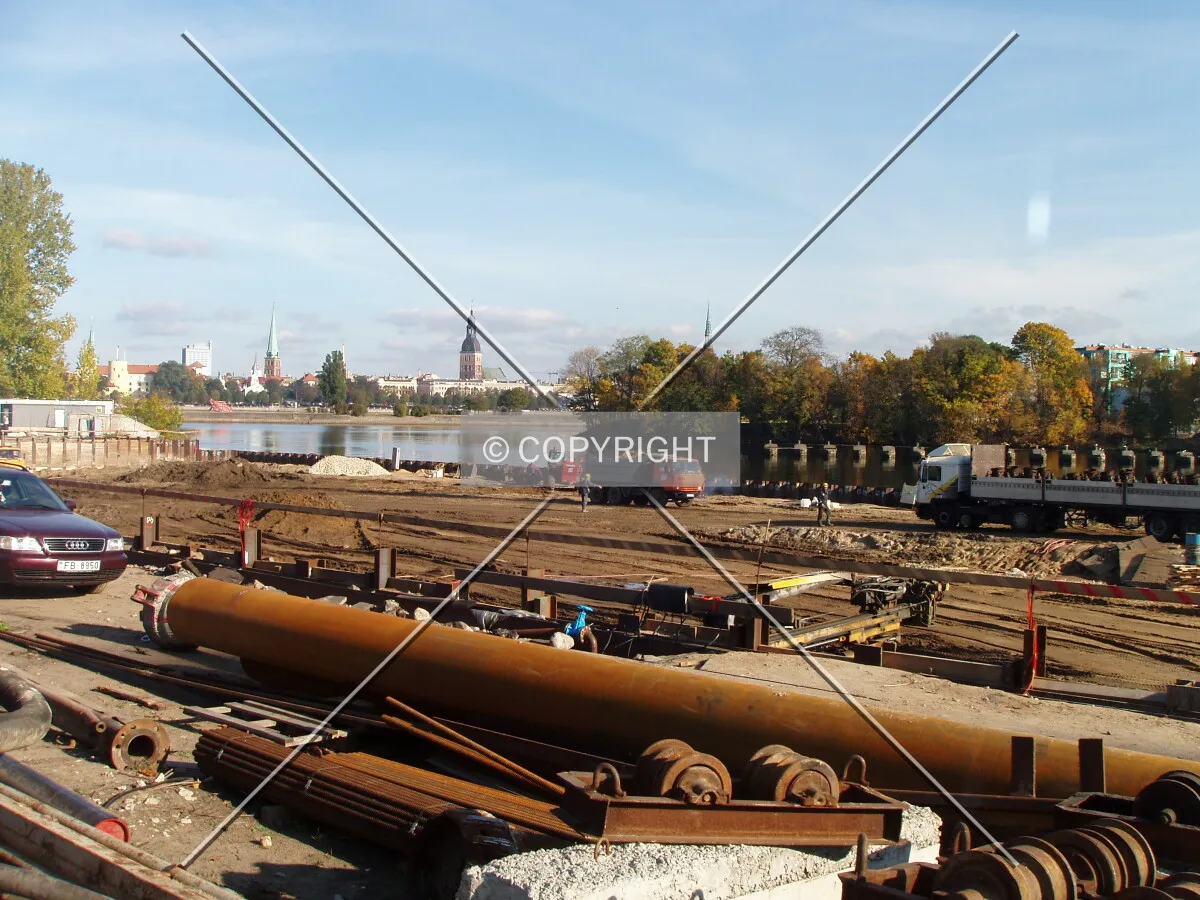 West side view of construction site