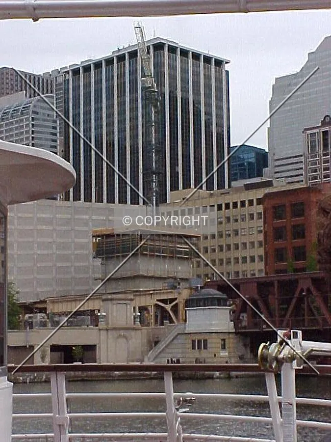 Looking southeast from the Chicago River, with the core of 191 North Wacker rising