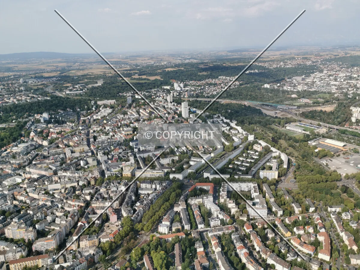 Flight with a helicopter over Frankfurt