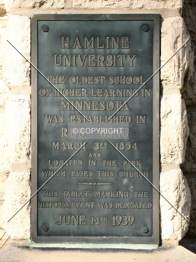 Plaque detailing congregation's role in founding of Hamline University, Minnesota's oldest
