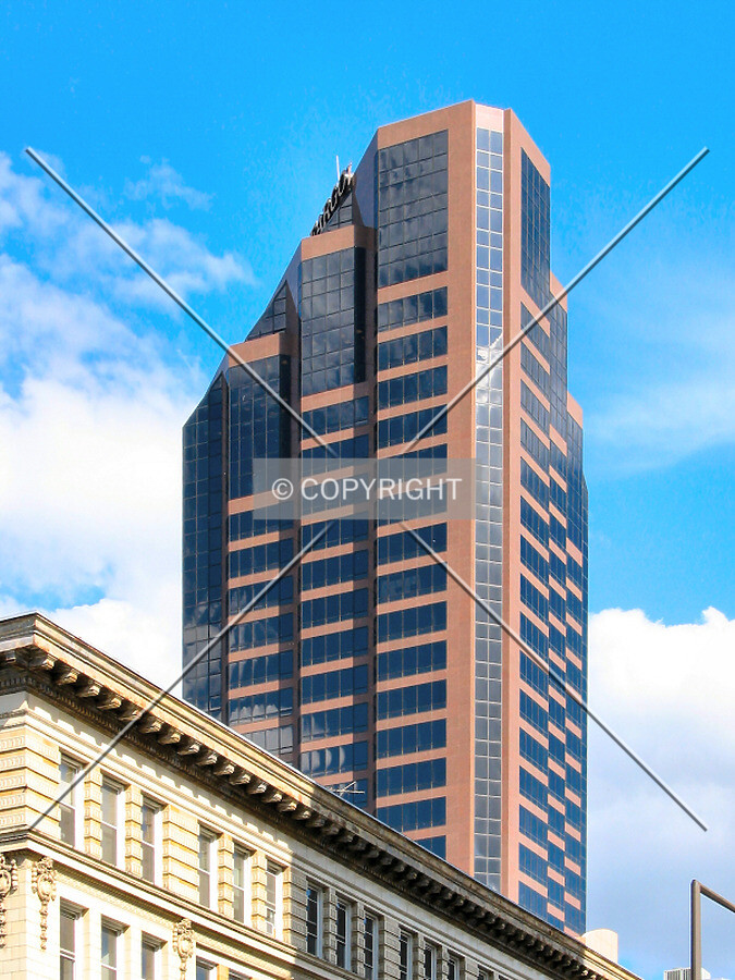 View to the southeast from Exchange Street, rising over the Fitzgerald