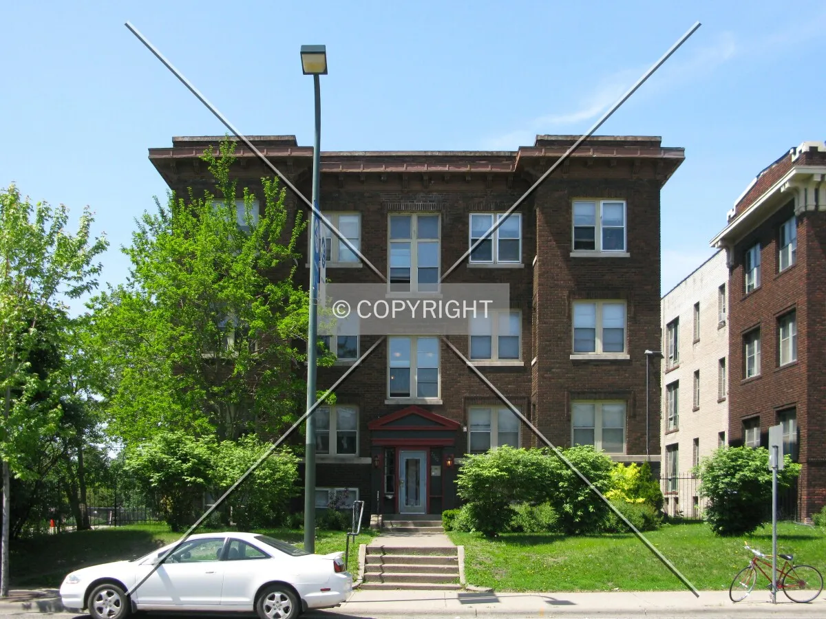 Full front elevation from across Nicollet Avenue
