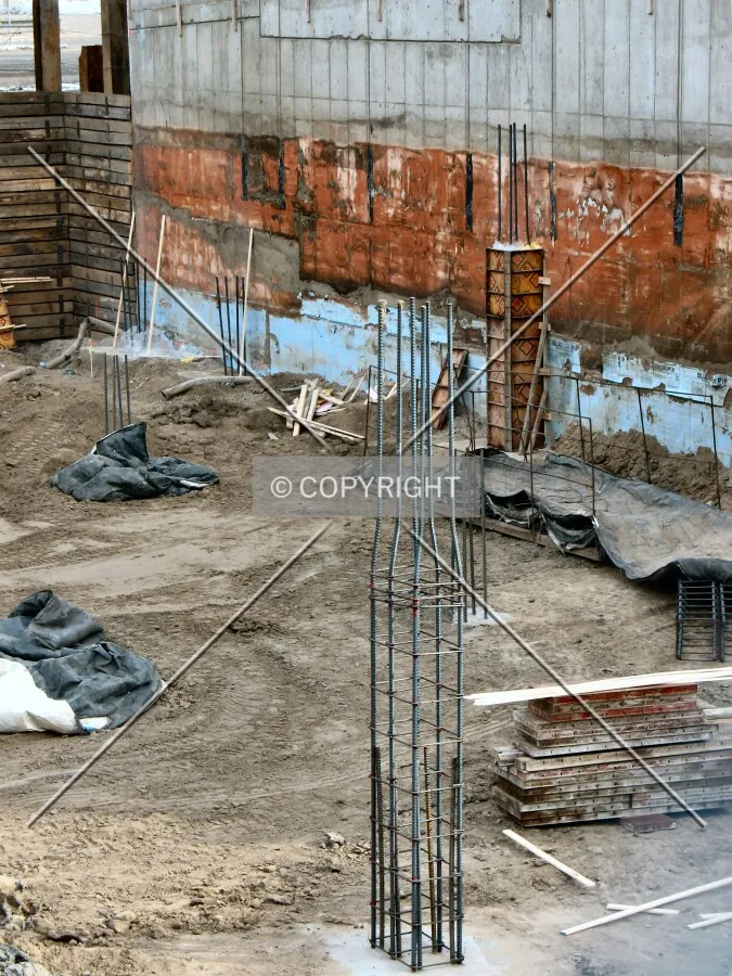 Rebar rising from new footings