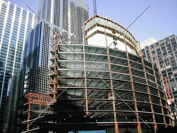 Wide angle view at the corner of Monroe and Wacker Drive