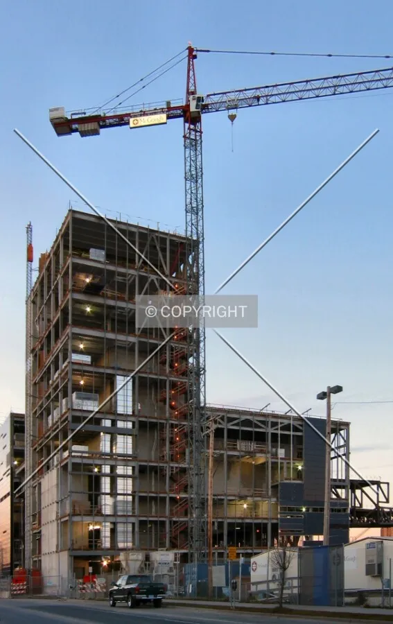 Full elevation from the southeast at twilight