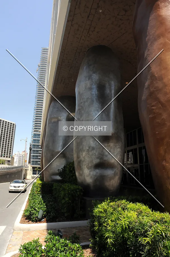 View of decorative columns along the main entrance facing Brickell Avenue