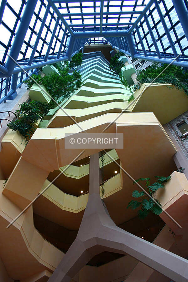 The winding staircase in the atrium