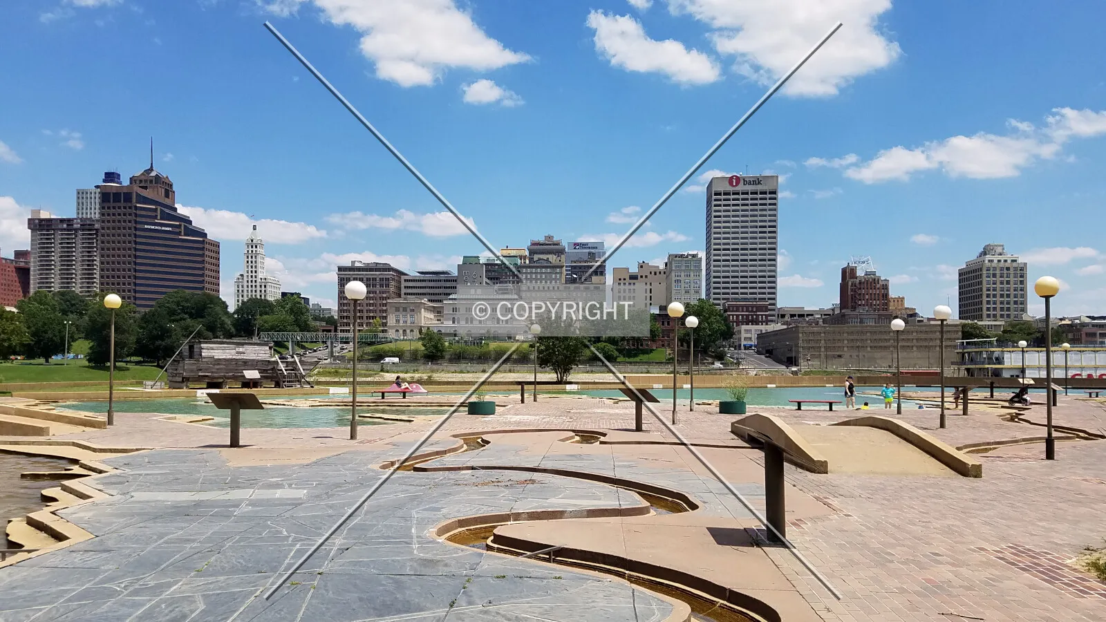 View of the Memphis skyline at the end of the River Walk; June 10, 2017