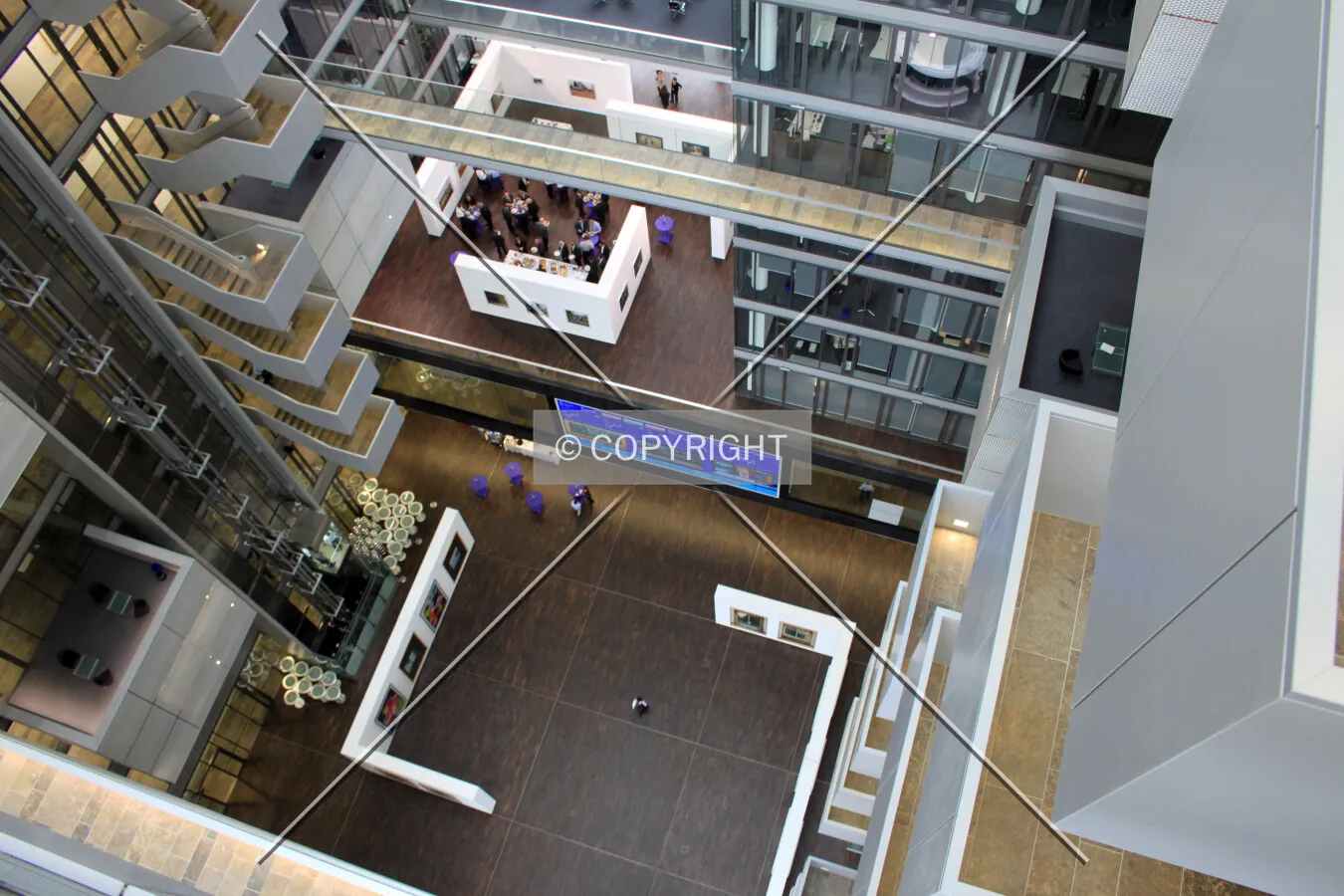 Looking down at the atrium