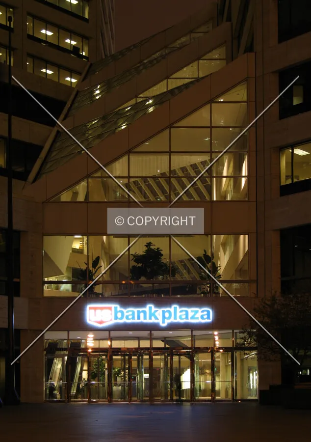 Atrium illuminated at night