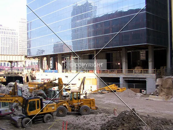 Base of the building during Wacker Drive construction