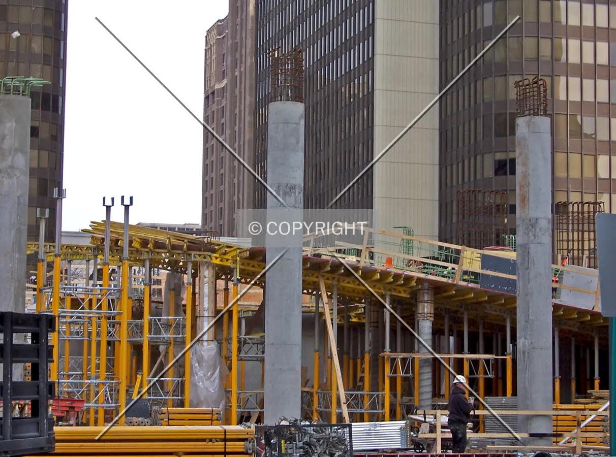 Parking garage ramp inclining upward from the ground floor