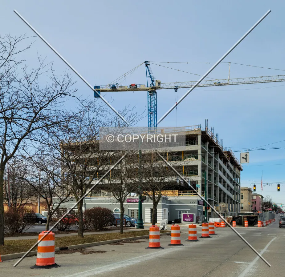 From the southeast during construction; February 6, 2021