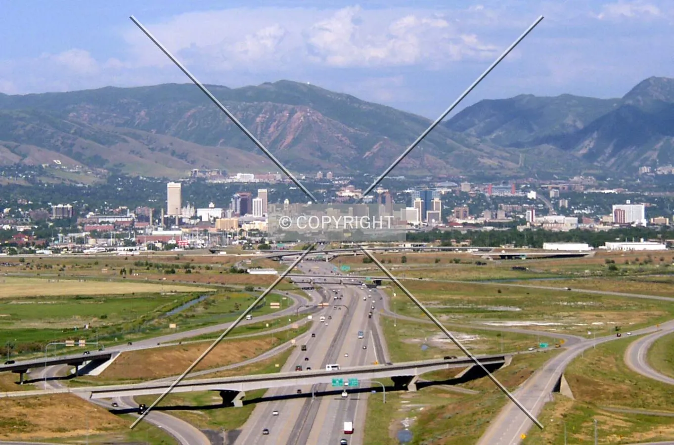 Looking east along Interstate 80 with the Wasatch Mountains providing a dramatic backdrop