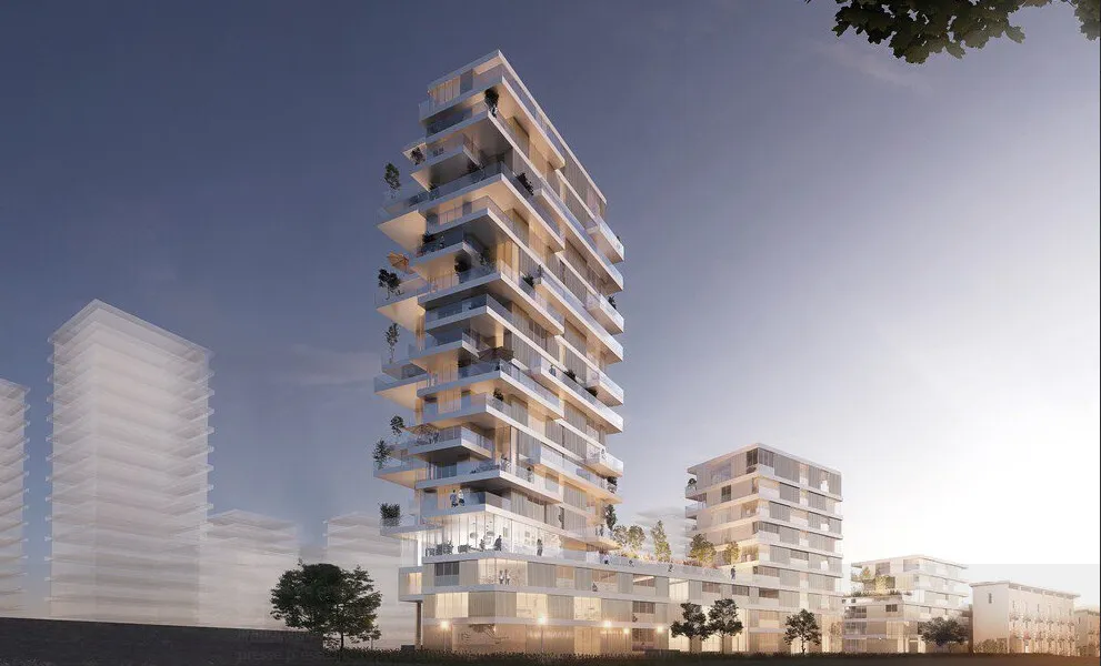 First rendering of the project. Northeast view.