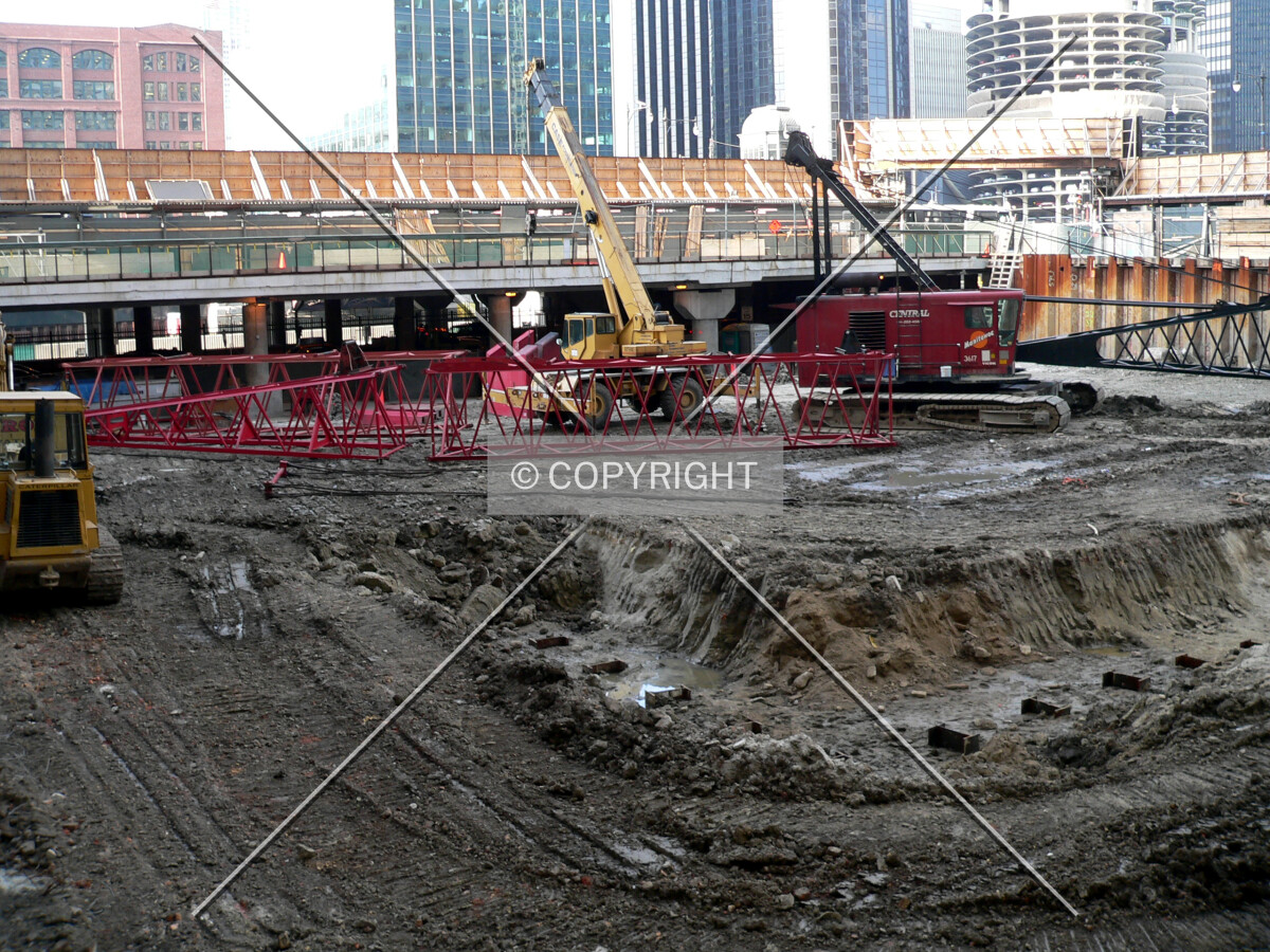 View to the northeast as the service crane is dismantled