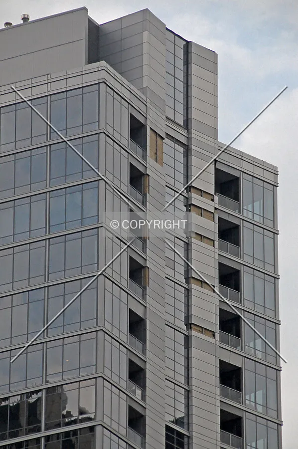 Sections of cladding yet to be installed on the upper floors of the east facade