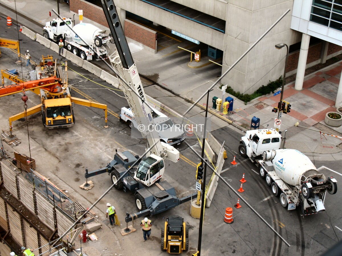 Trucks making their way around the site on 2nd Avenue South