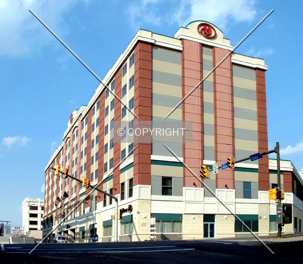 Vintage view from the southwest along Adams Avenue before construction of the Medallion Garage