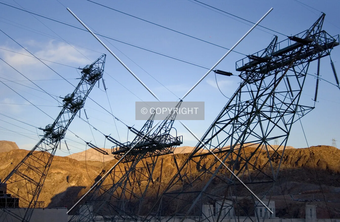 Electric transmission towers on the Nevada side