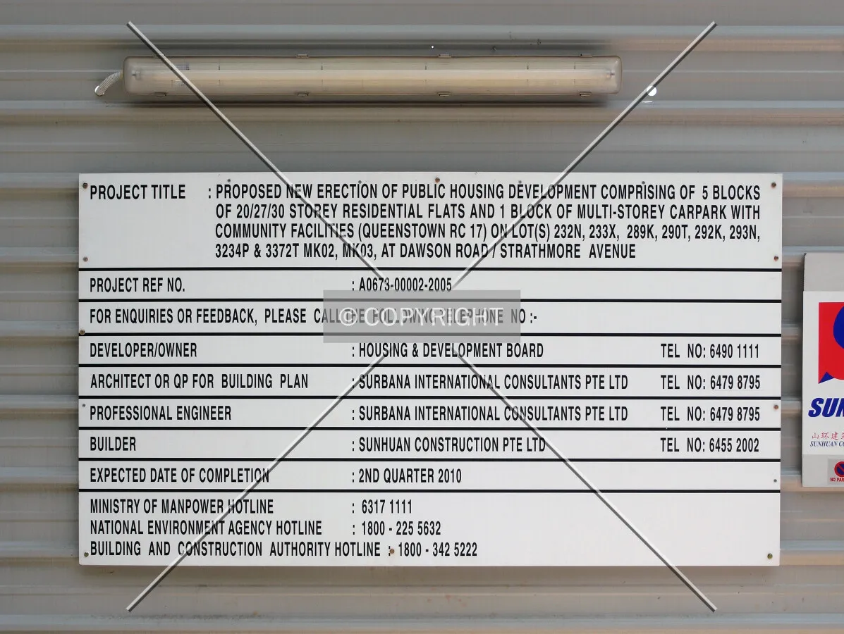 Project information displayed on the construction site fence