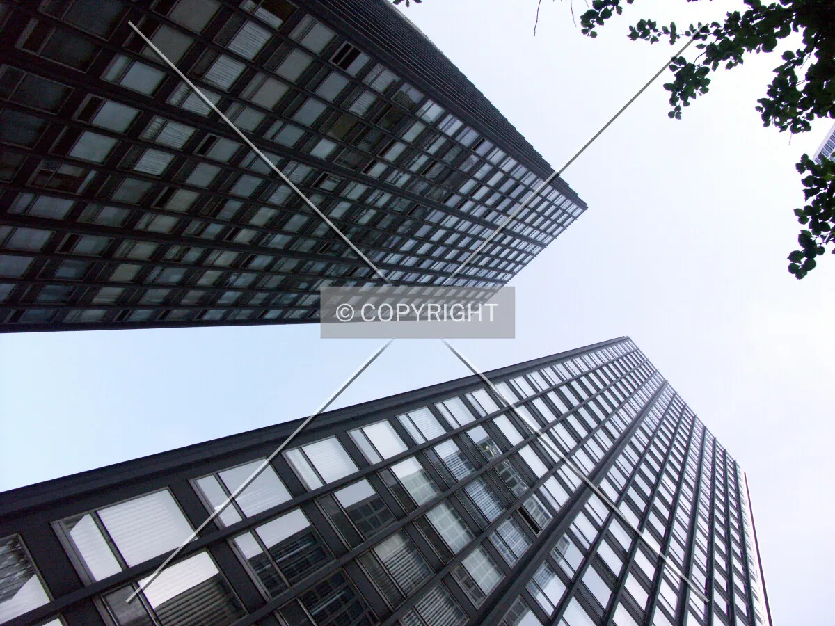 Looking up from plaza between towers