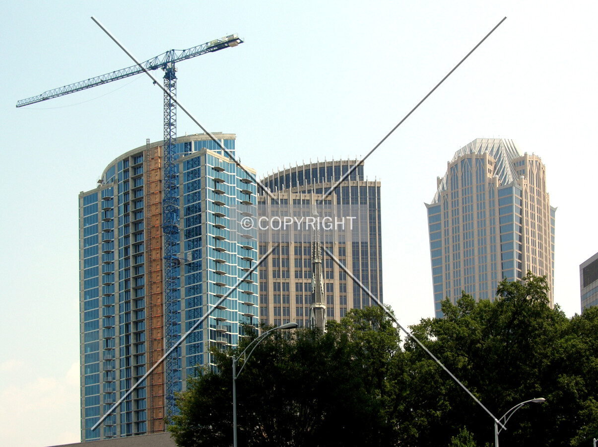 In context from the southwest along West Trade Street