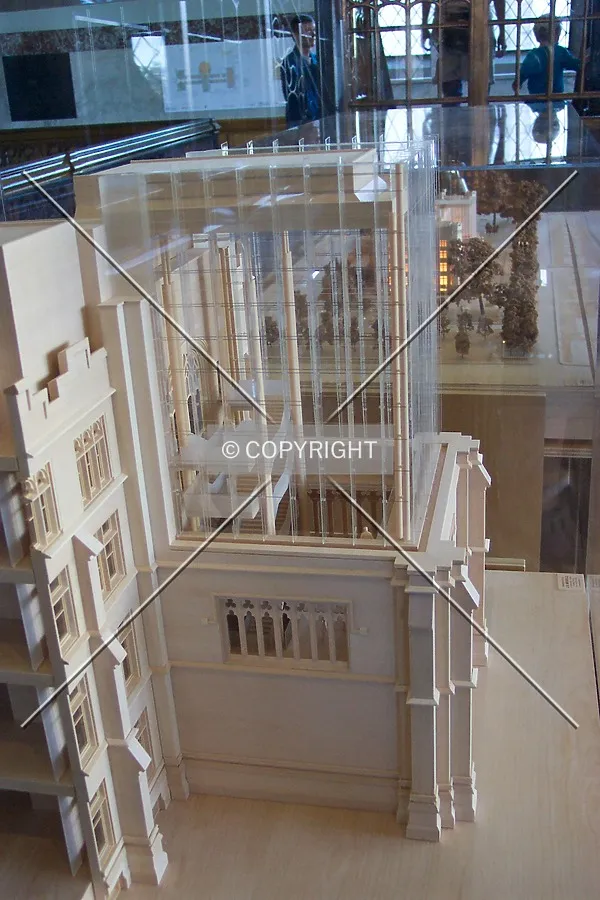 Model of the proposed glass tower to adorn the front of the building