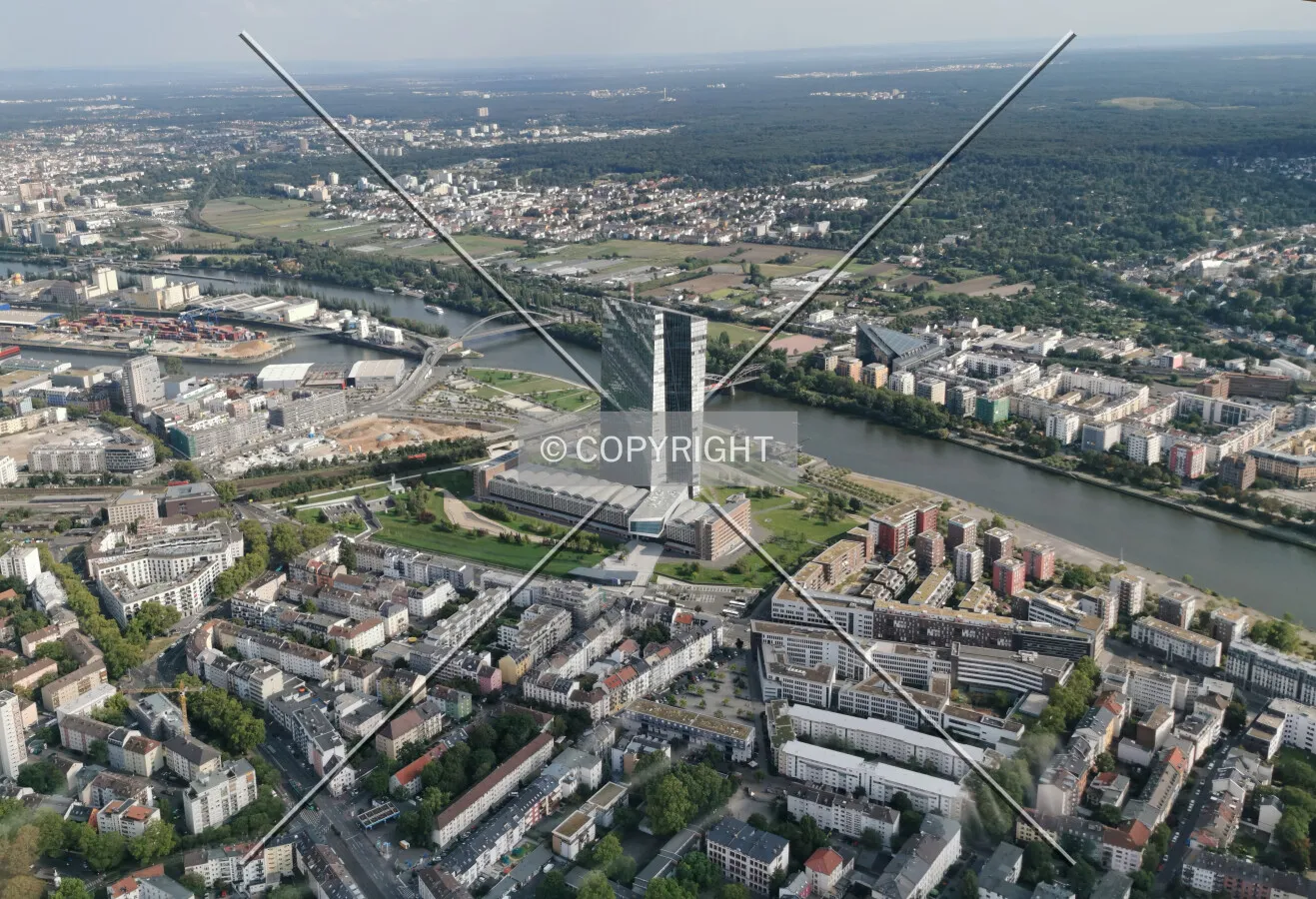 Flight with a helicopter over Frankfurt