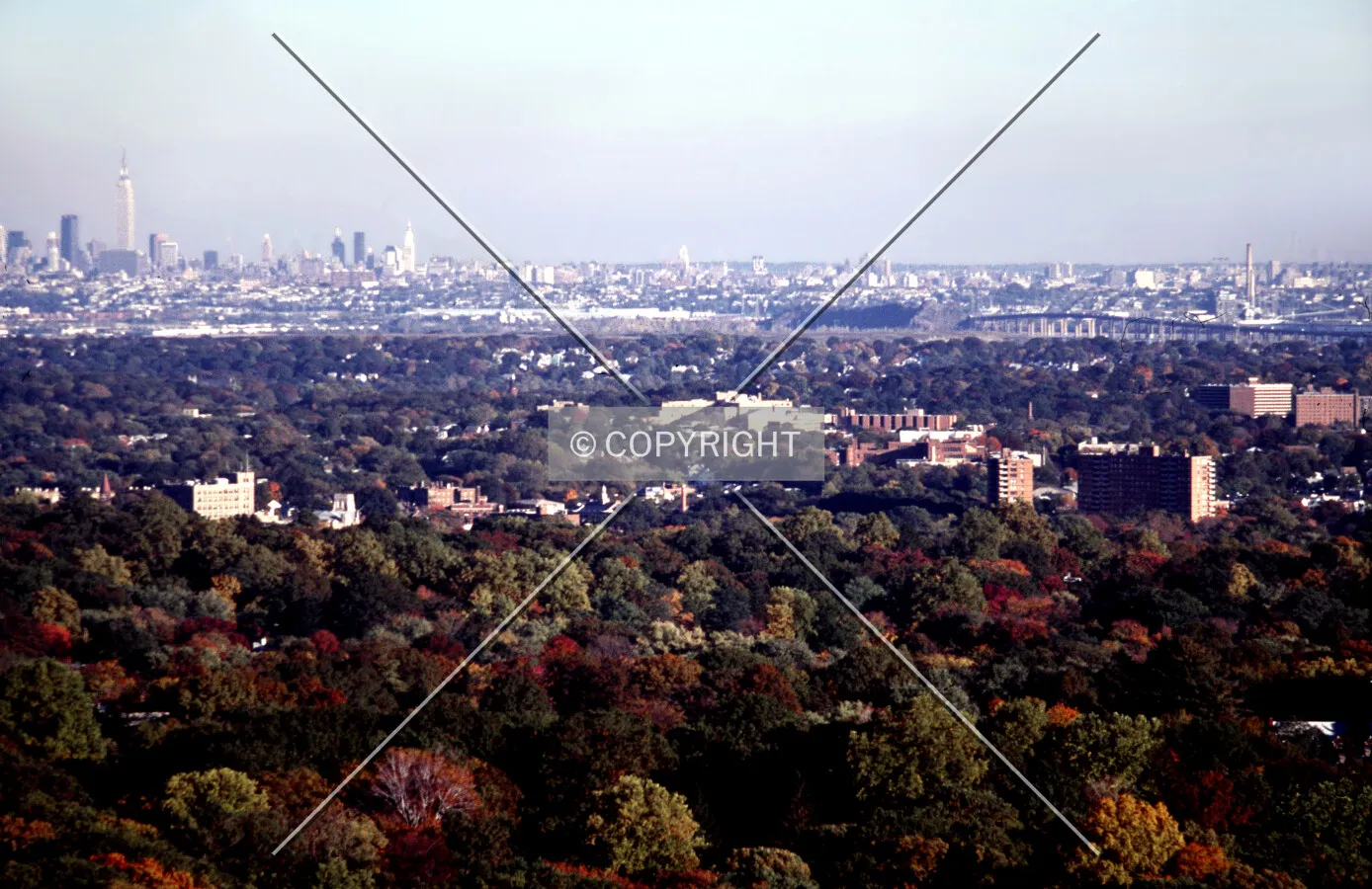 View from the northwest toward downtown Bloomfield with Troy Towers at the right