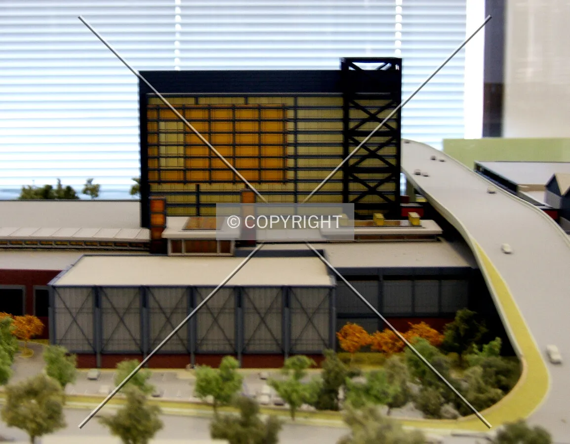 Model displayed in the Bethlehem City Hall showing the south facade with the Minsi Trail Bridge to the right