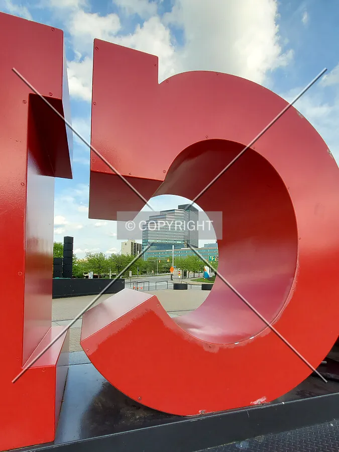 Northwest view framed by the letter 'c' in the Long Live Rock sign; May 24, 2020