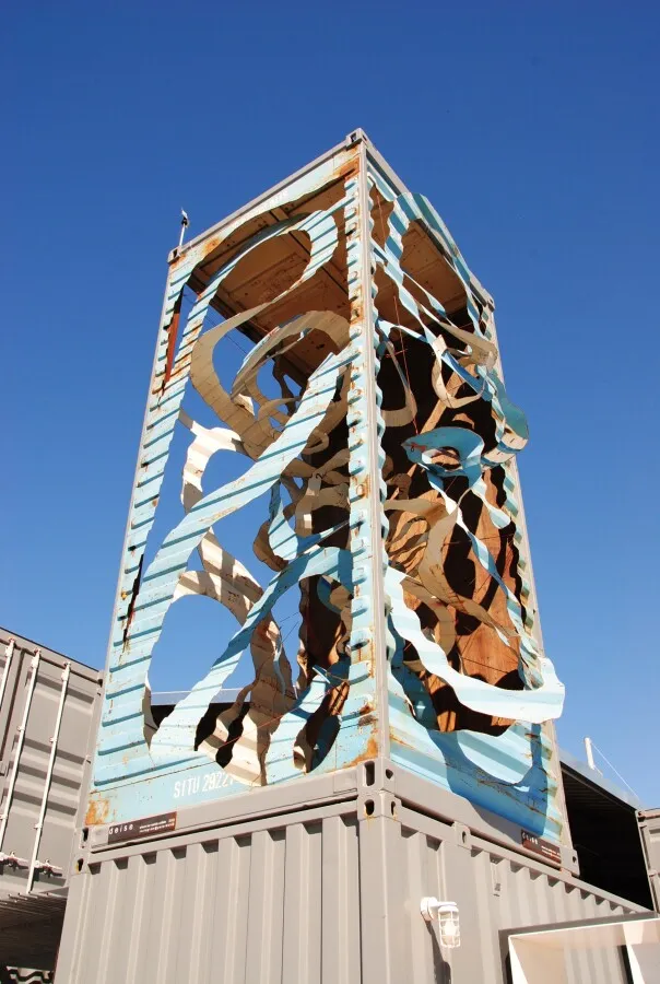 Sculpted container on the southwest corner