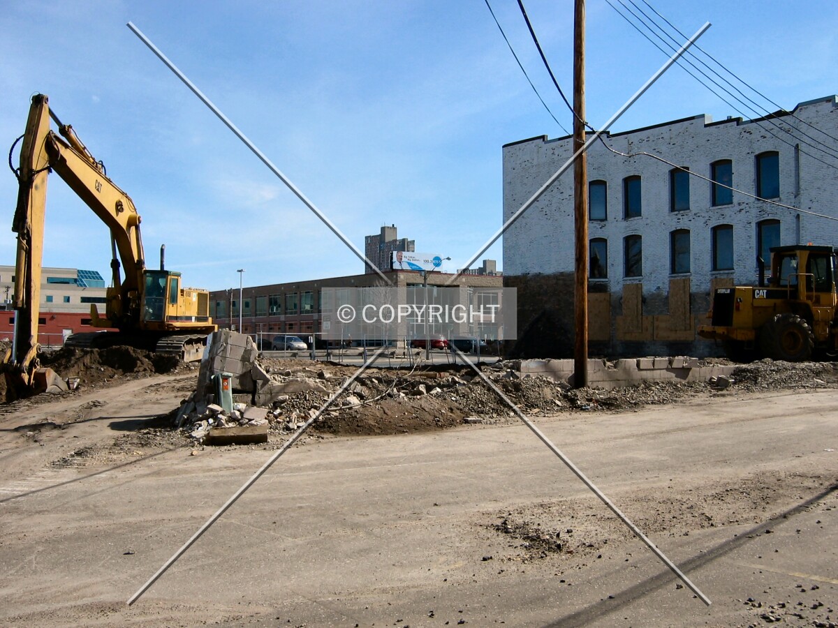 Northeast corner of site, from 2nd Street South; the building on the right will remain