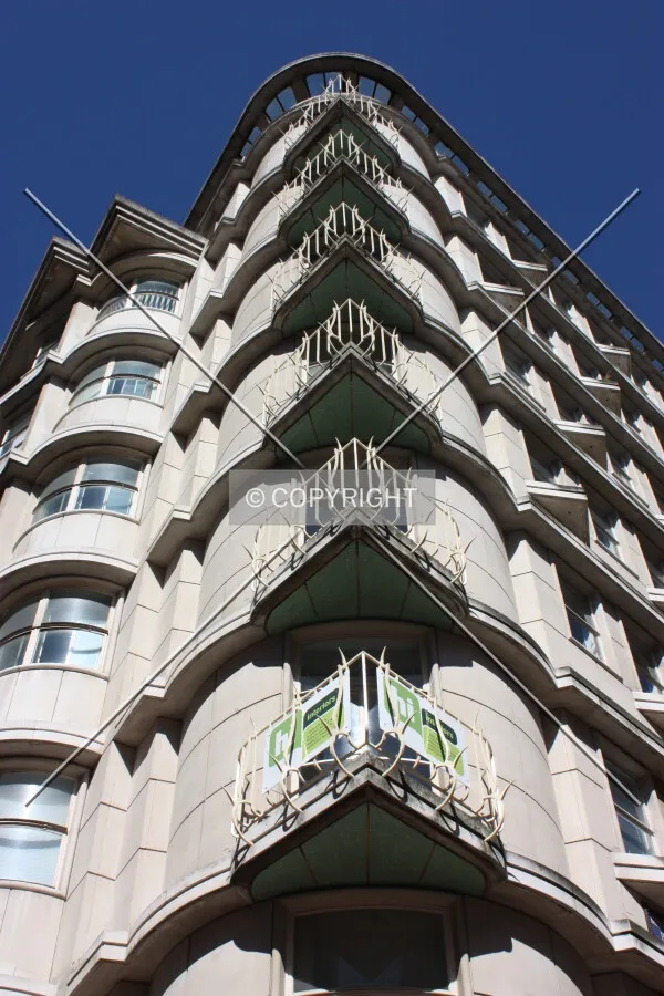 Looking up at the balconies